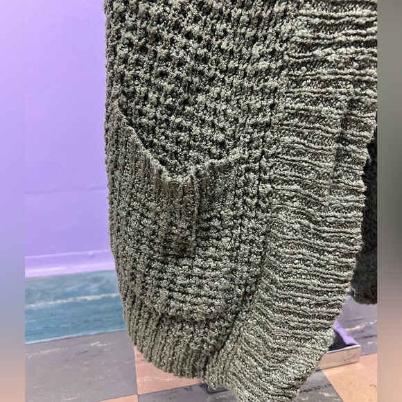 Essentials by Full Tilt green waffle knit cardigan - Picture 3 of 6